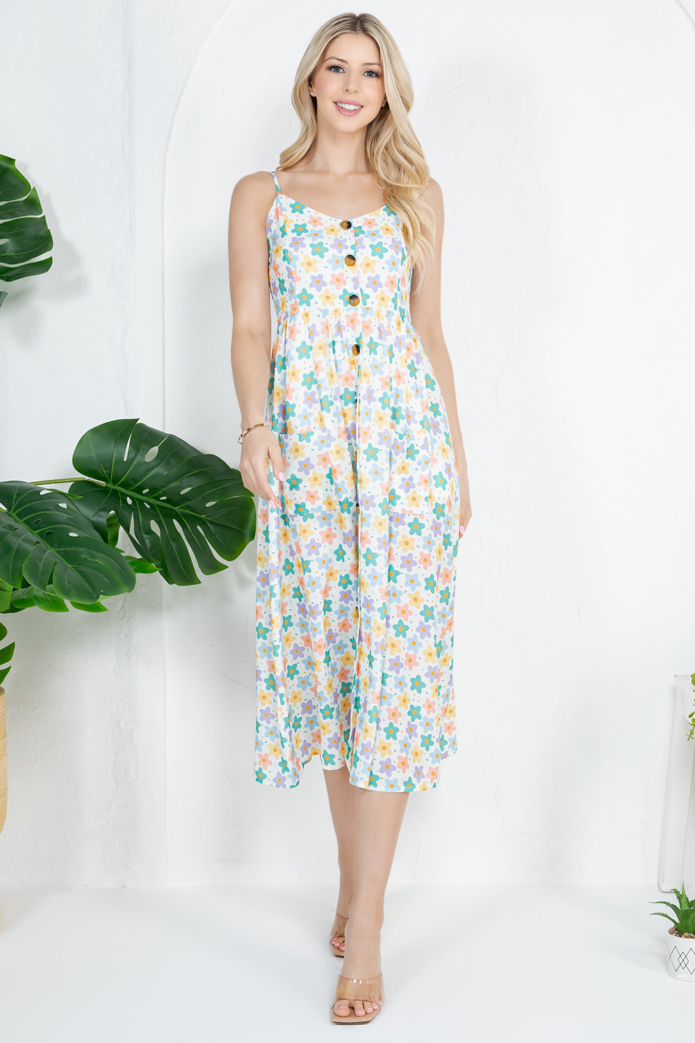 PASTEL COLOR FLOWER PRINT CAMI DRESS