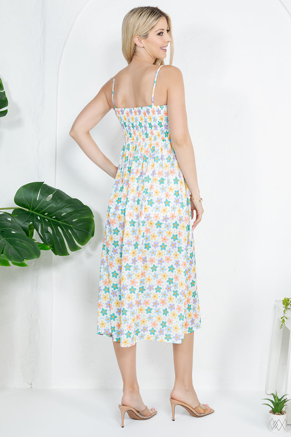 PASTEL COLOR FLOWER PRINT CAMI DRESS