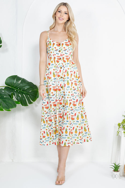 FRUITS AND ICE CRAM PRINT CAMI DRESS