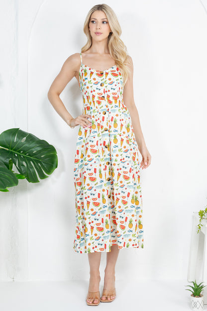 FRUITS AND ICE CRAM PRINT CAMI DRESS