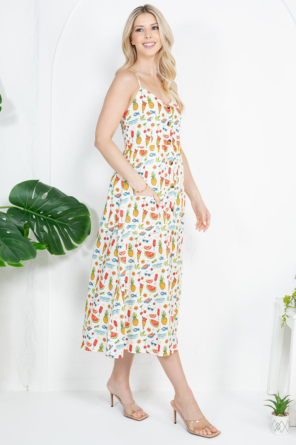 FRUITS AND ICE CRAM PRINT CAMI DRESS