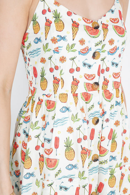FRUITS AND ICE CRAM PRINT CAMI DRESS