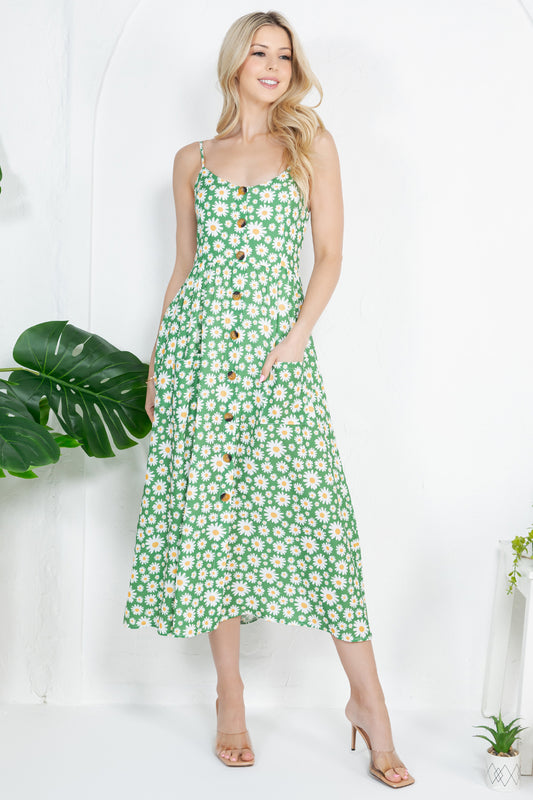 Green Daisy Print Cami Dress