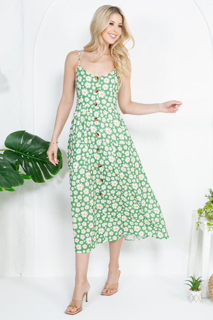 Green Daisy Print Cami Dress