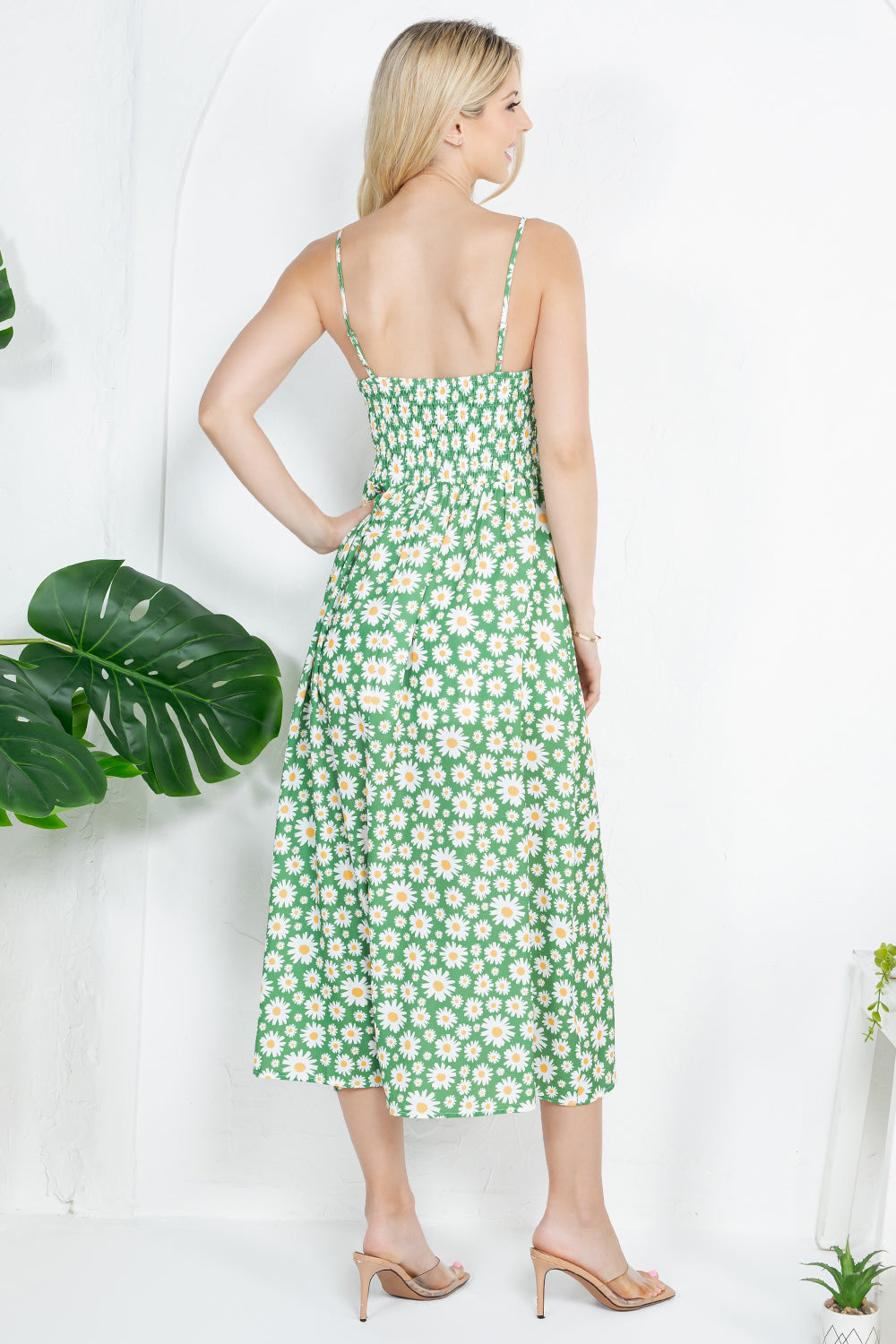 Green Daisy Print Cami Dress