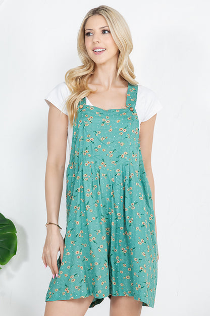 Floral Print Short Overall