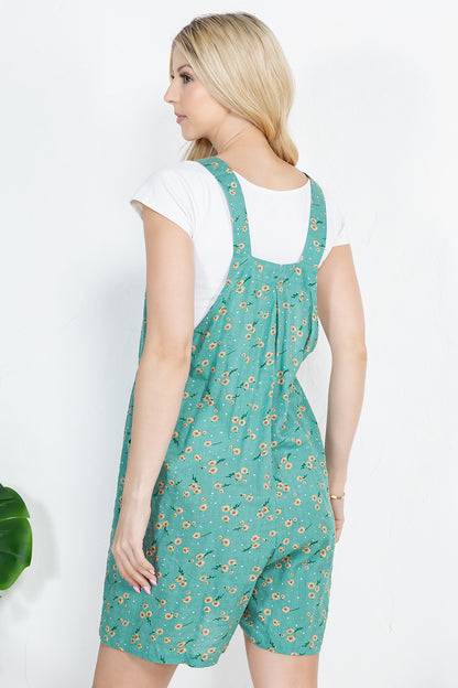 Floral Print Short Overall