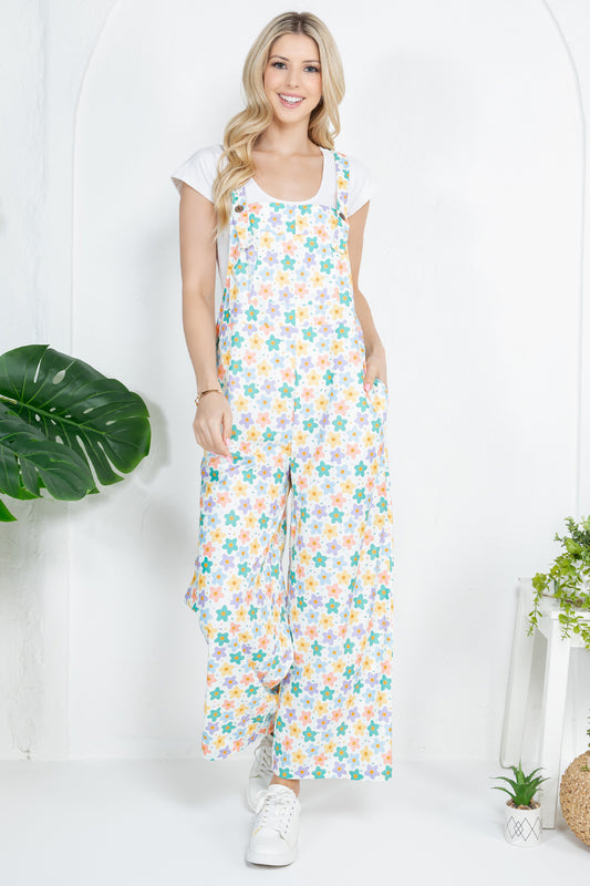 Colorful Floral Print Overall