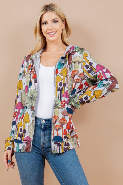 Whimsical Mushroom Zipper Hoodie - PLUS Size