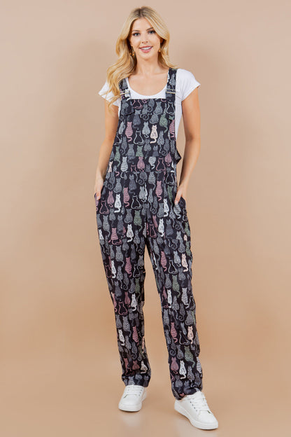 Retro Cat Corduroy Plus Size Overall