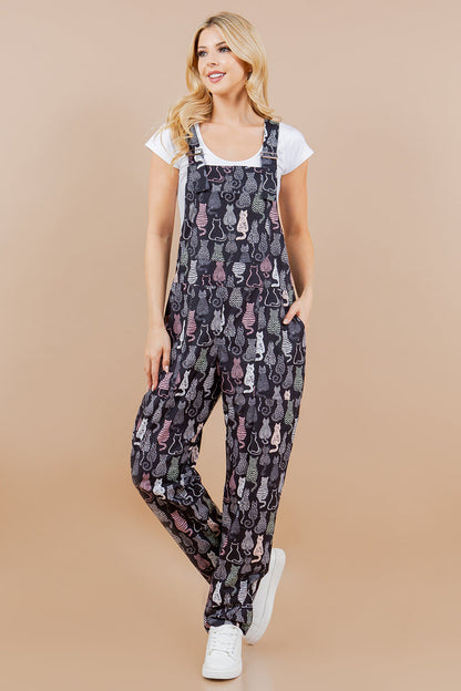 Retro Cat Corduroy Plus Size Overall