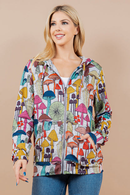 Whimsical Mushroom Zipper Hoodie - PLUS Size