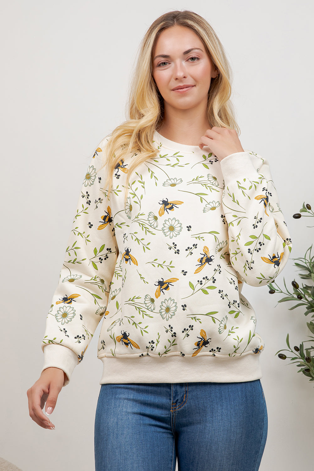 Floral Bee Print Sweatshirt
