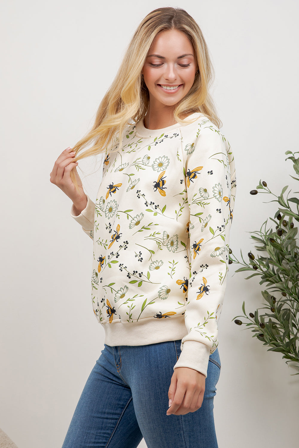 Floral Bee Print Sweatshirt