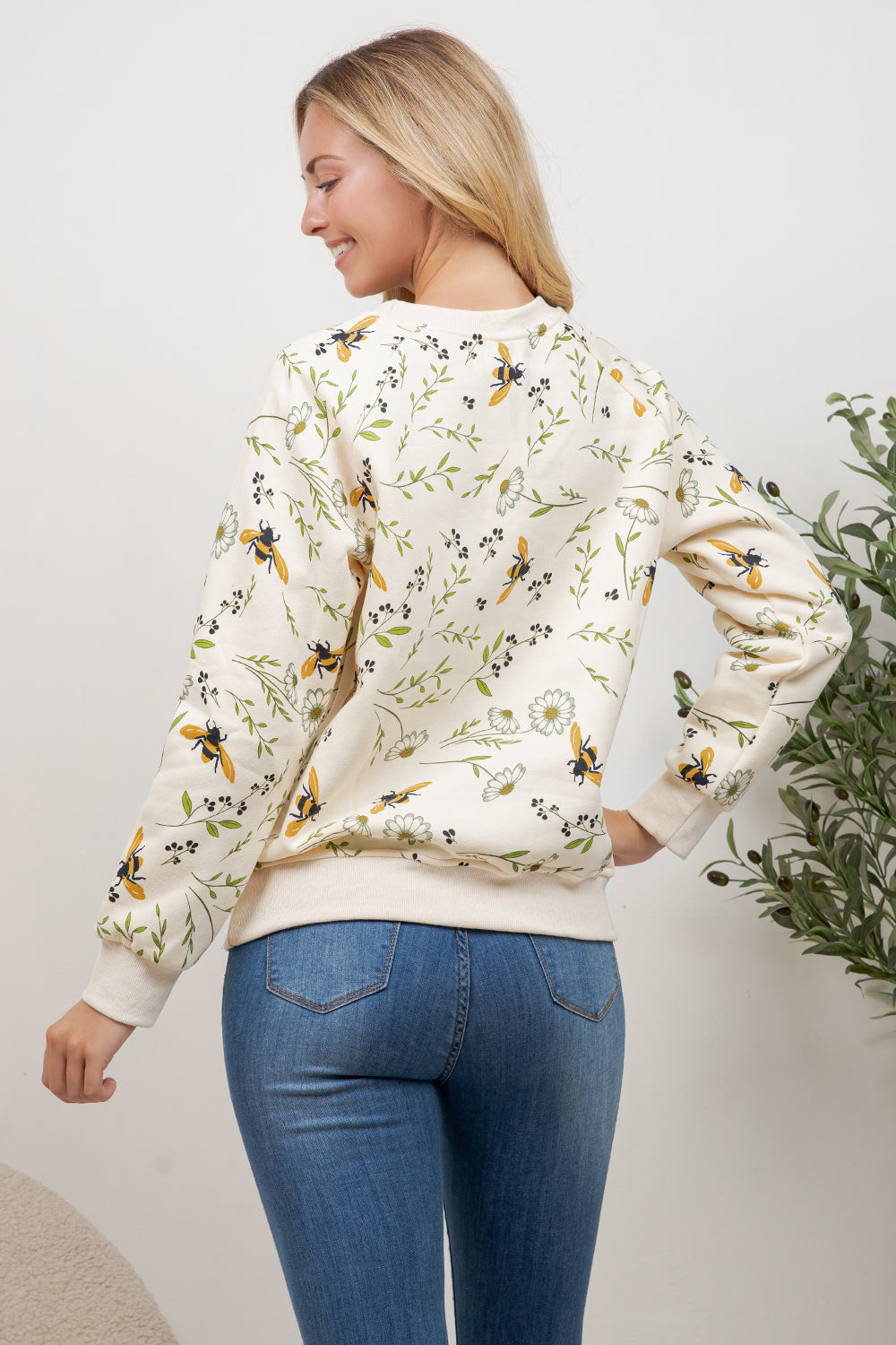 Floral Bee Print Sweatshirt