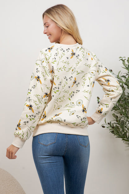 Floral Bee Print Sweatshirt