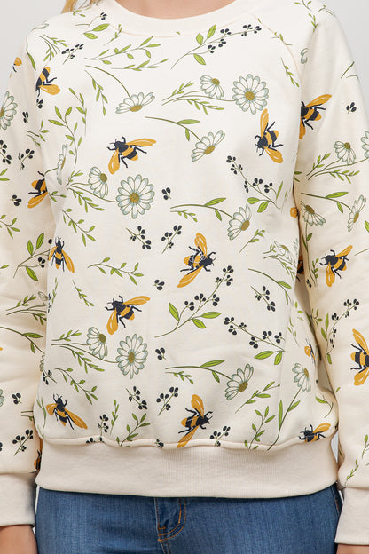 Floral Bee Print Sweatshirt