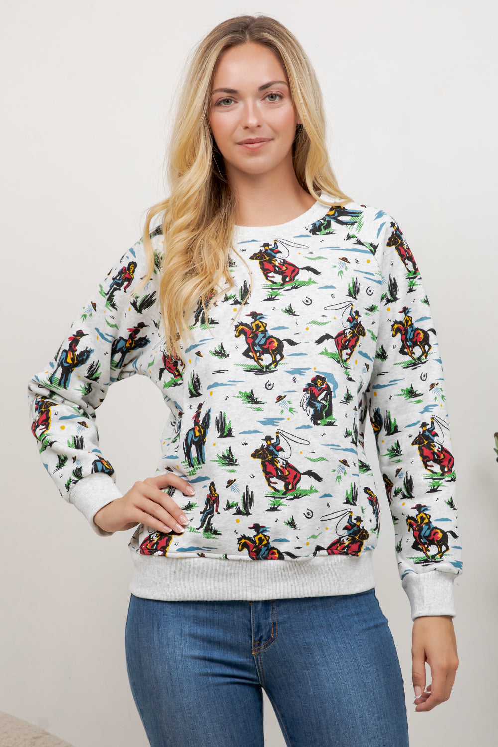 Cow Boy Print Crew Neck Sweatshirt
