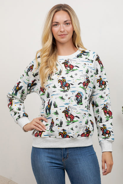 Cow Boy Print Crew Neck Sweatshirt