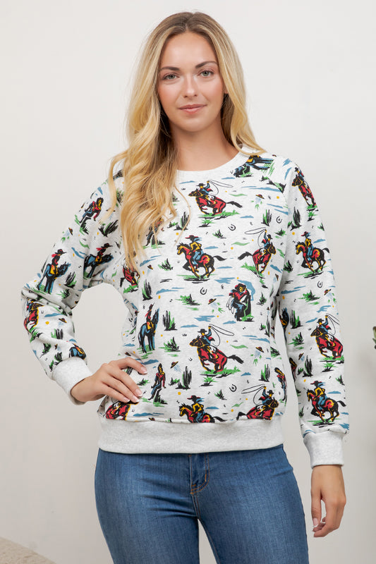 Cow Boy Print Crew Neck Sweatshirt