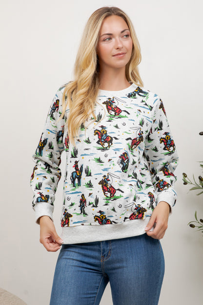 Cow Boy Print Crew Neck Sweatshirt