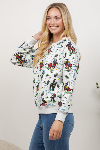 Cow Boy Print Crew Neck Sweatshirt