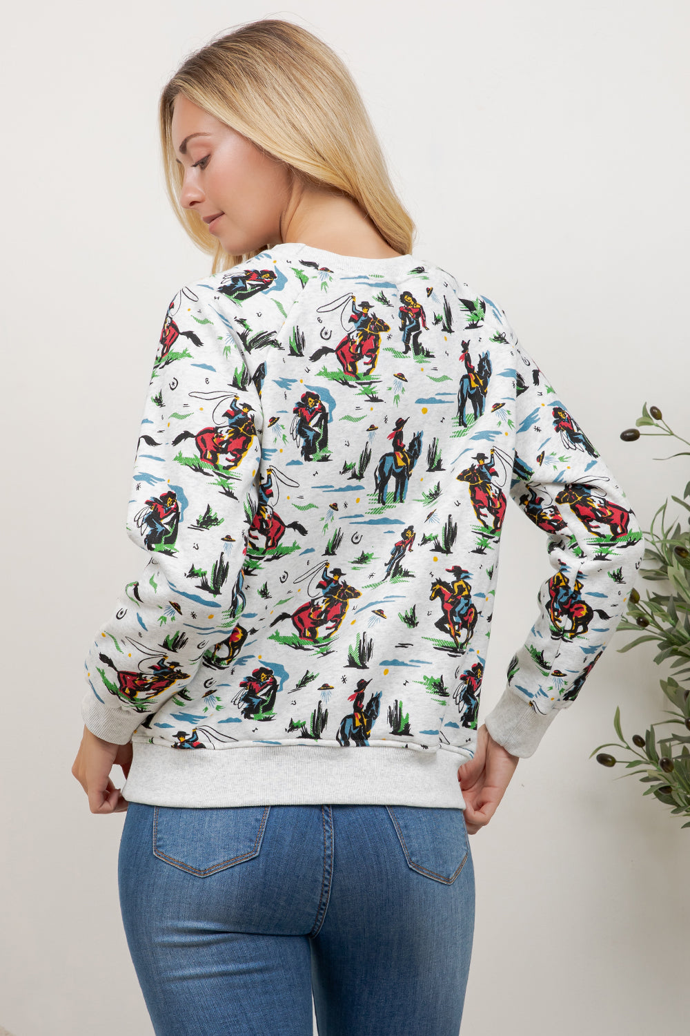Cow Boy Print Crew Neck Sweatshirt