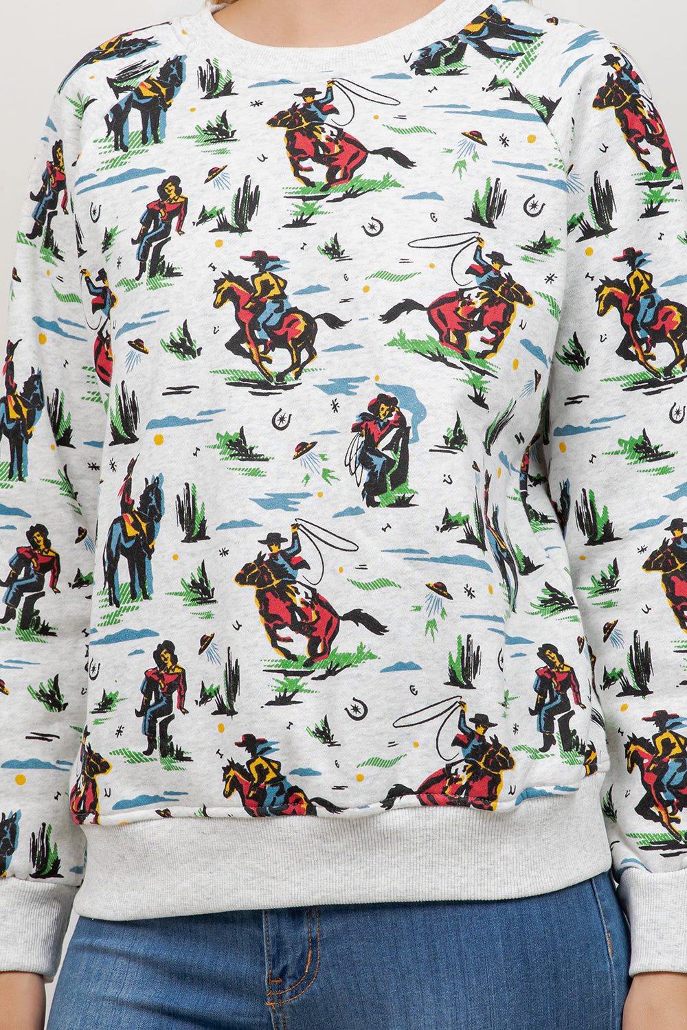 Cow Boy Print Crew Neck Sweatshirt