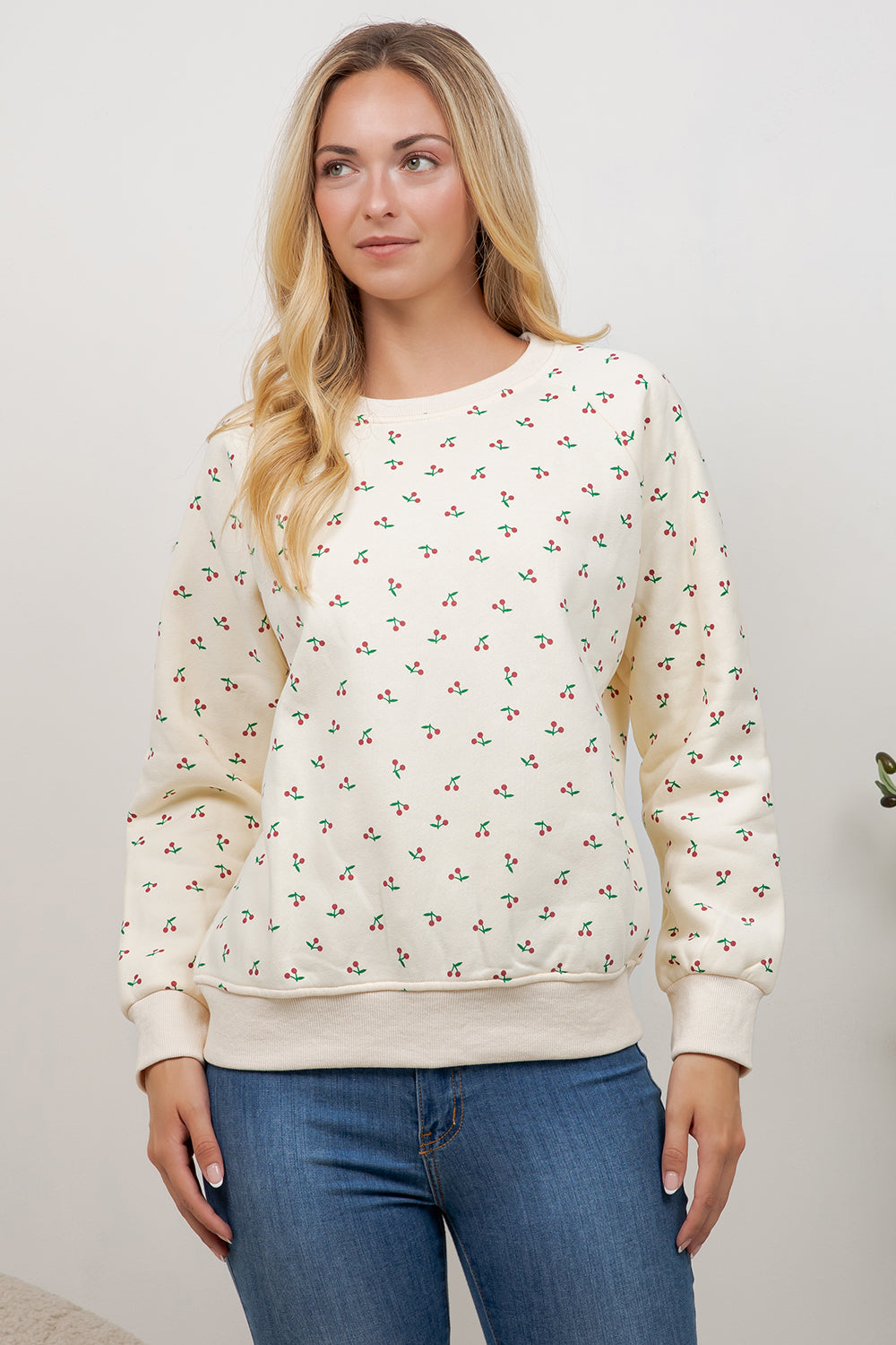 Cherry Print Crew Neck Sweatshirt