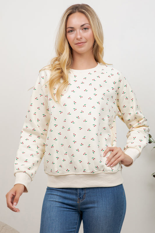 Cherry Print Crew Neck Sweatshirt
