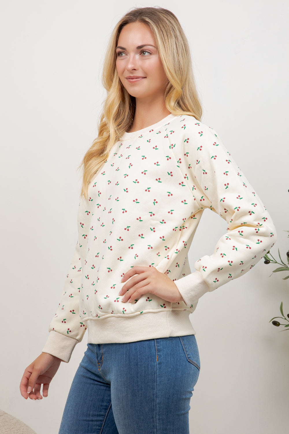 Cherry Print Crew Neck Sweatshirt