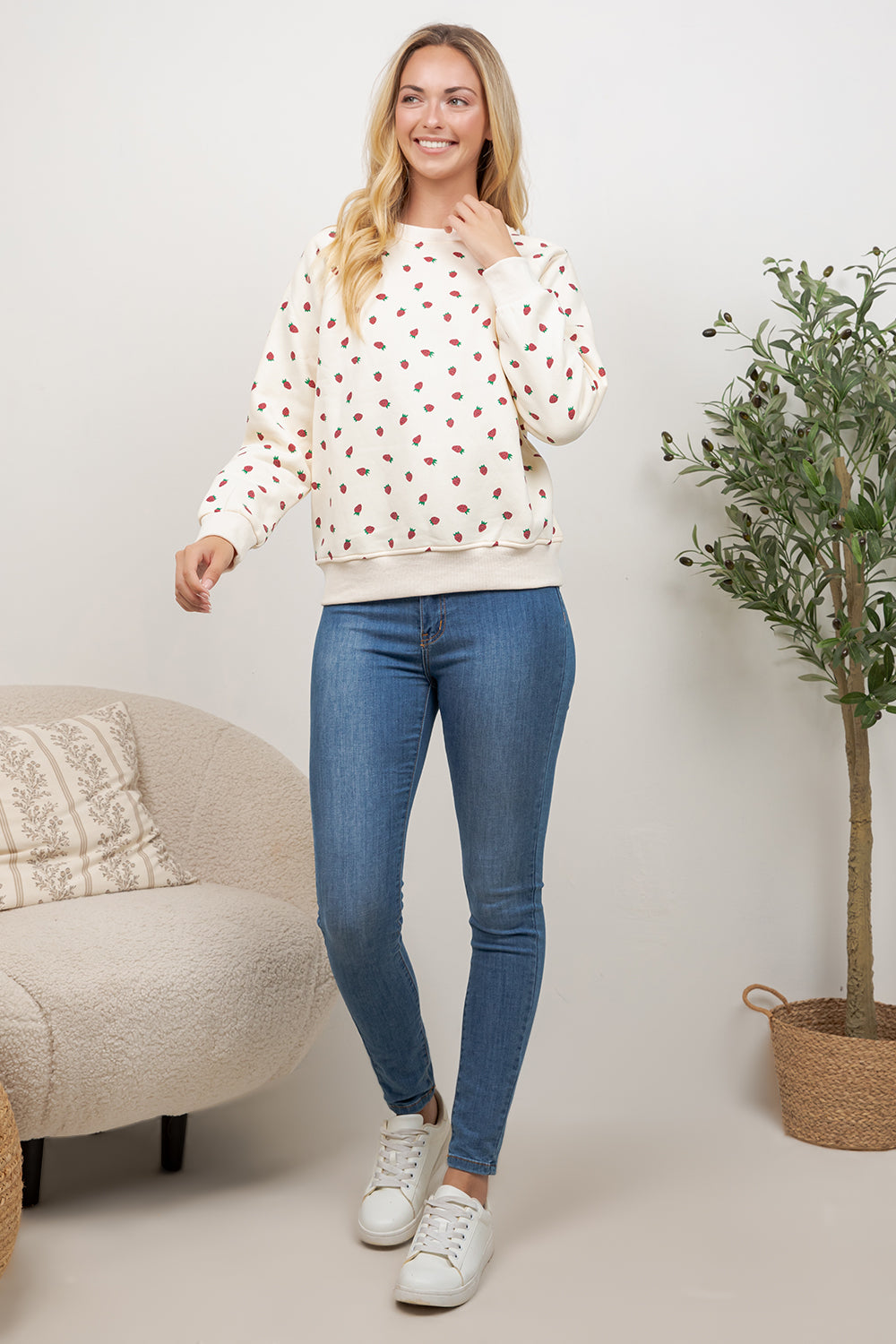 Strawberry Print Crew Neck Sweatshirt