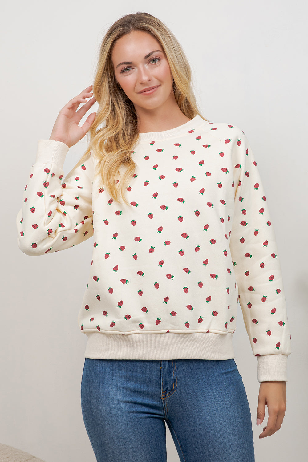 Strawberry Print Crew Neck Sweatshirt