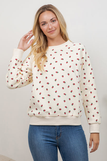 Strawberry Print Crew Neck Sweatshirt