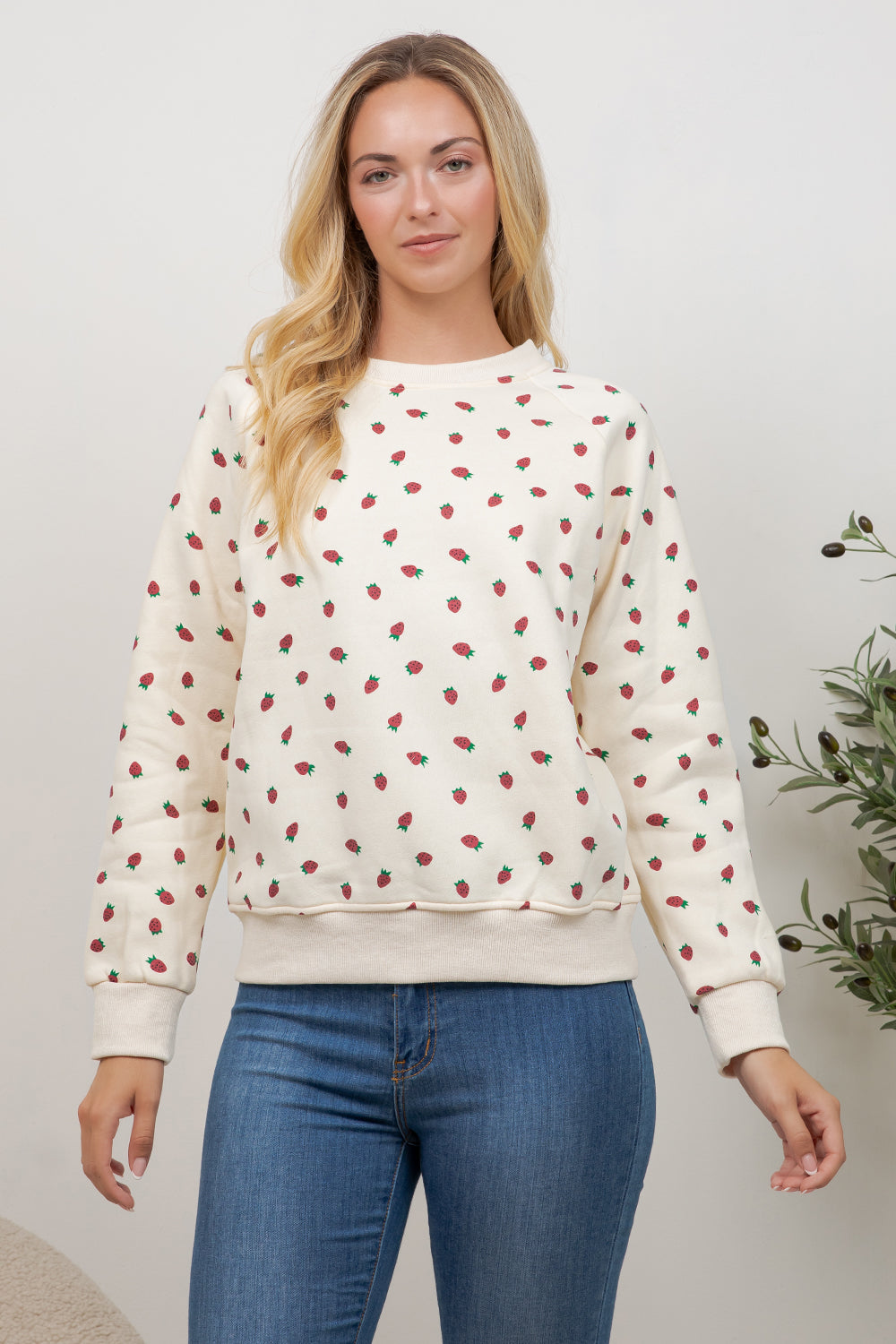 Strawberry Print Crew Neck Sweatshirt