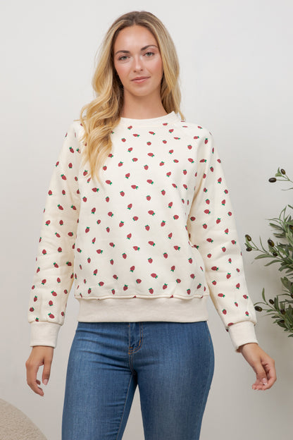 Strawberry Print Crew Neck Sweatshirt