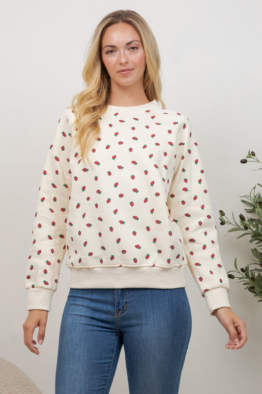 Strawberry Print Crew Neck Sweatshirt