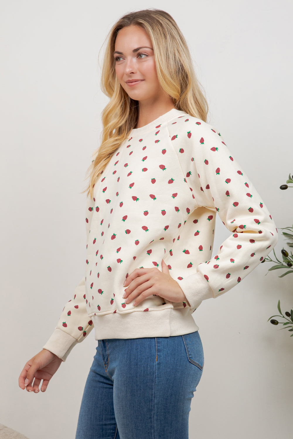 Strawberry Print Crew Neck Sweatshirt