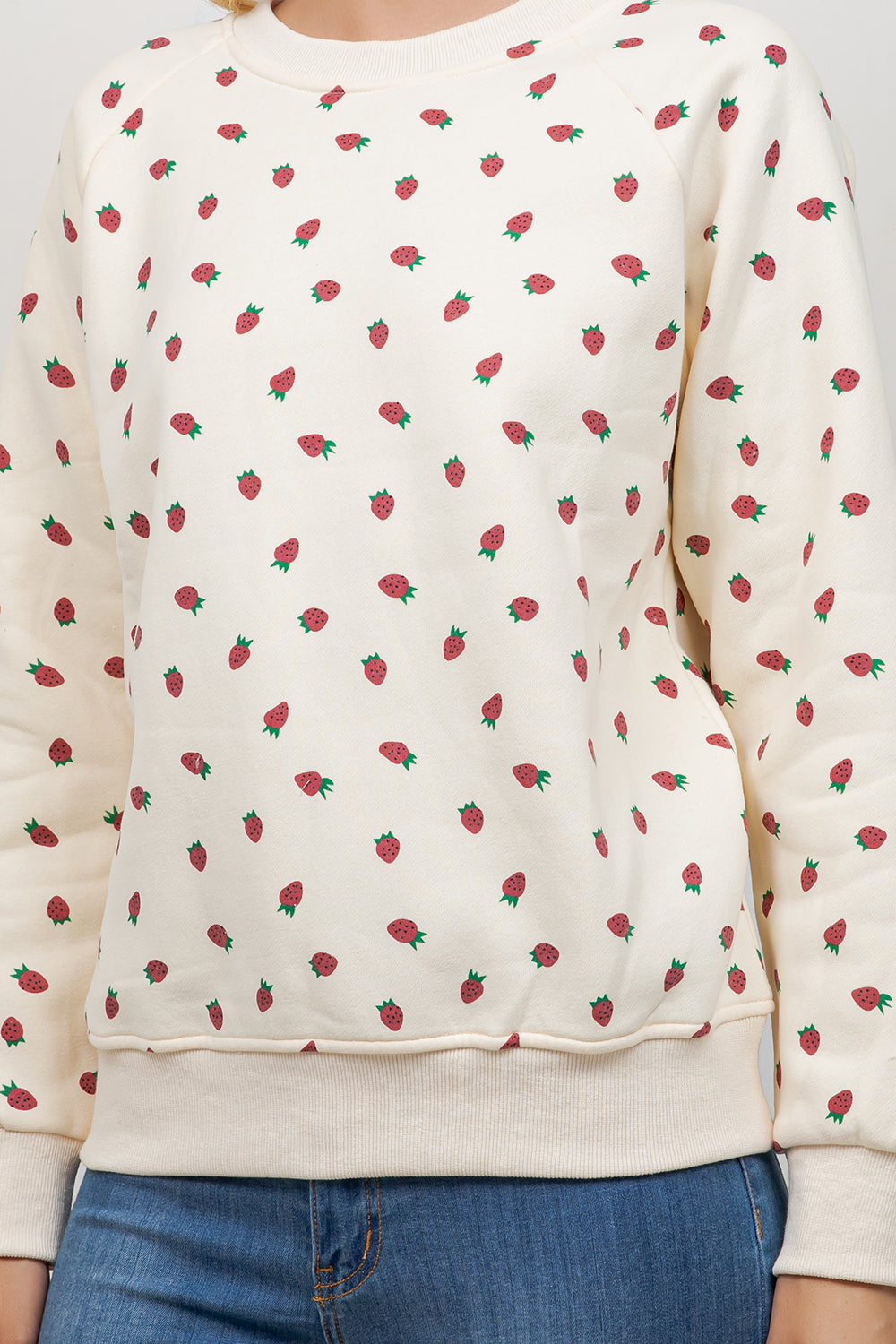 Strawberry Print Crew Neck Sweatshirt