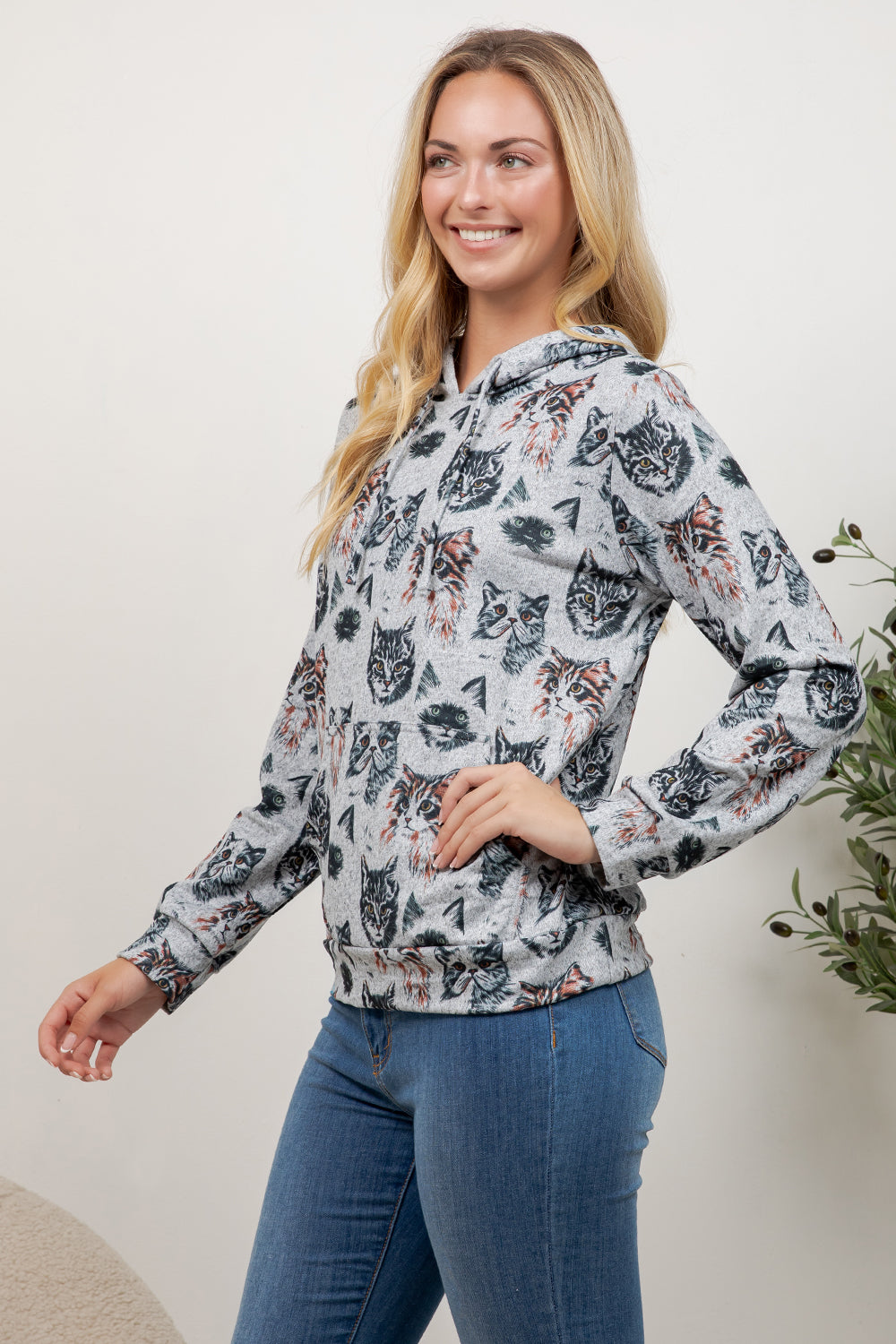 Variety Of Cat Face Print Pullover Hoodie