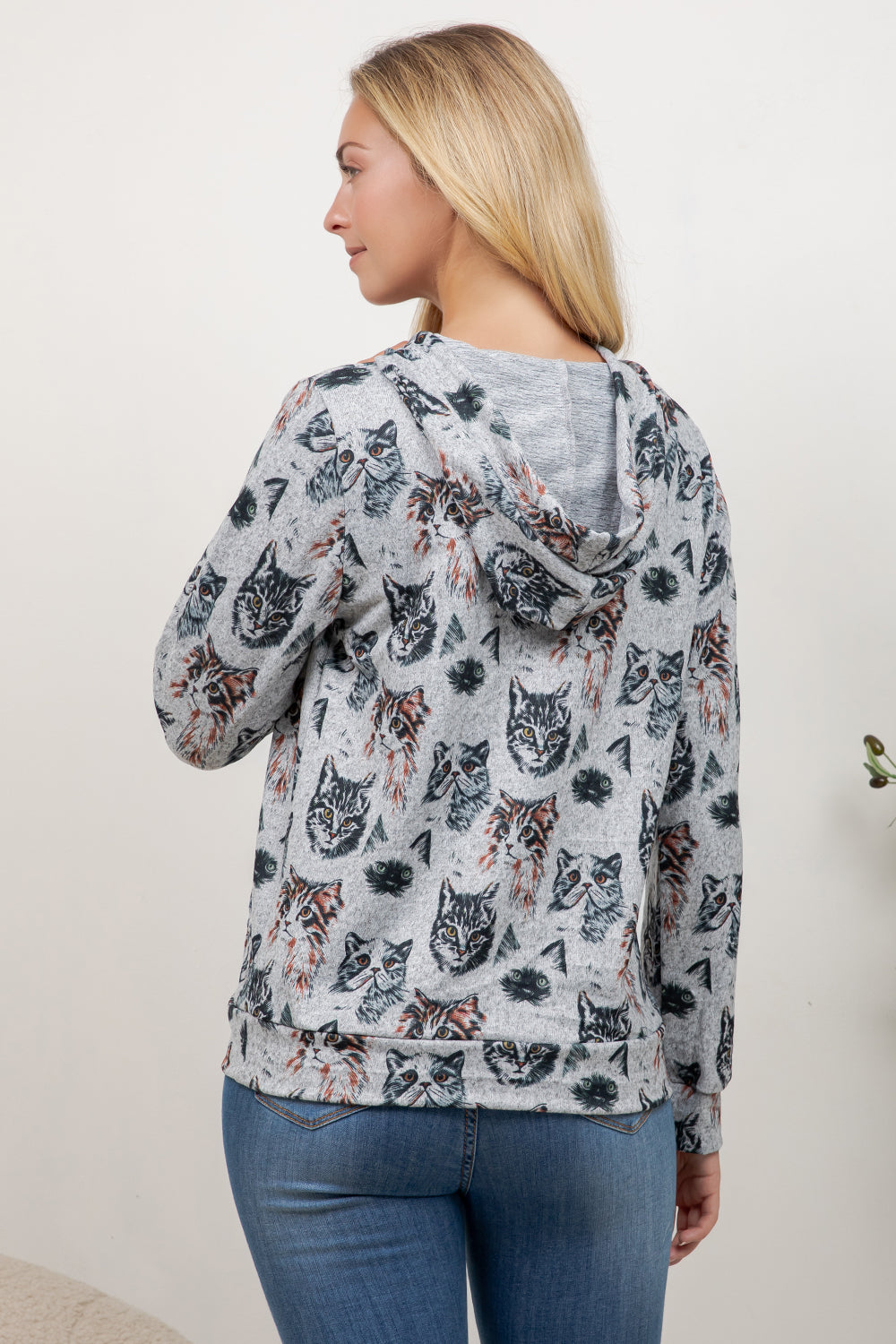 Variety Of Cat Face Print Pullover Hoodie