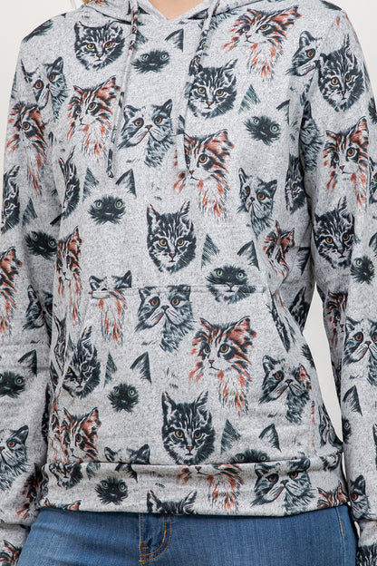 Variety Of Cat Face Print Pullover Hoodie
