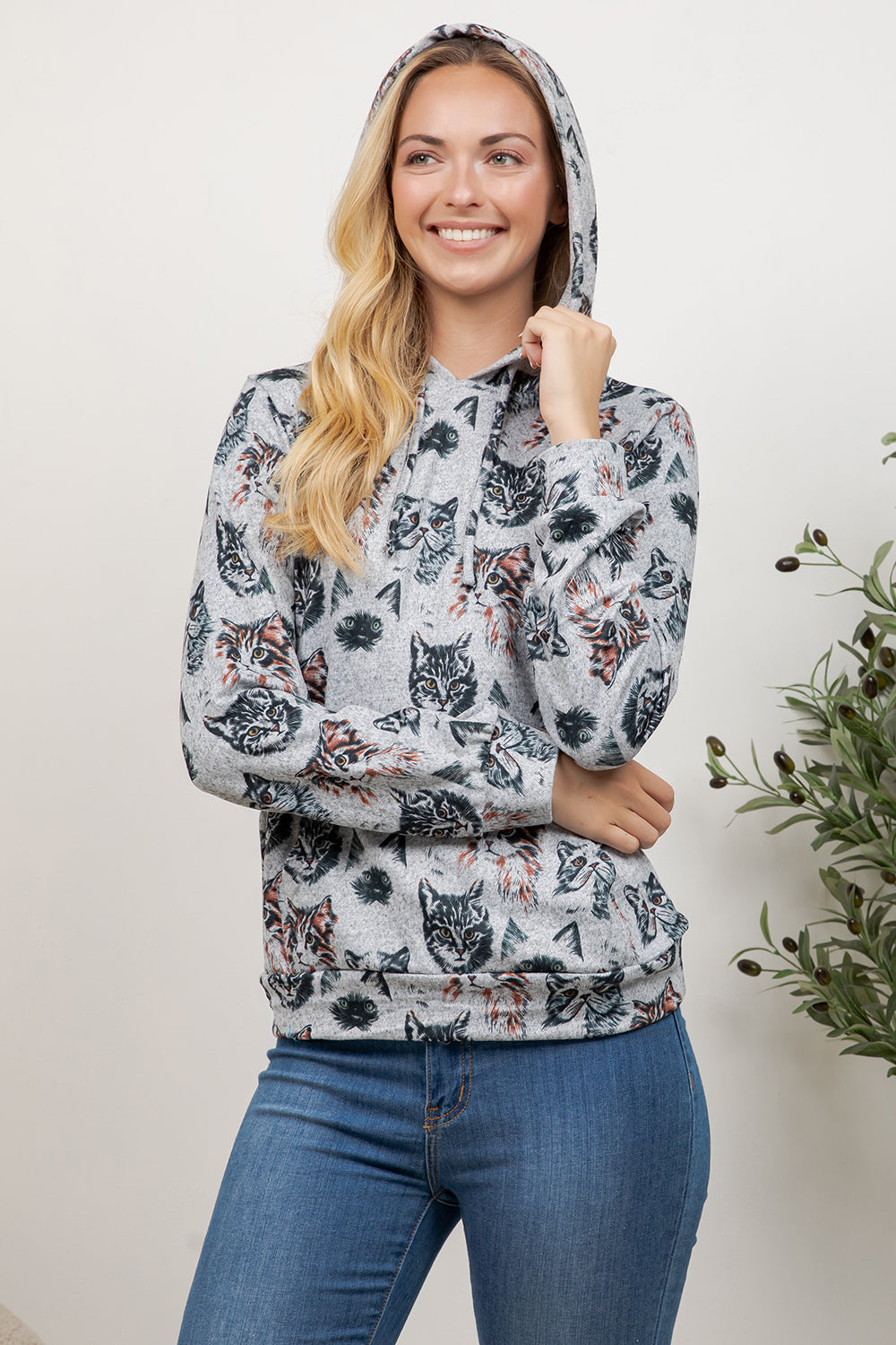 Variety Of Cat Face Print Pullover Hoodie