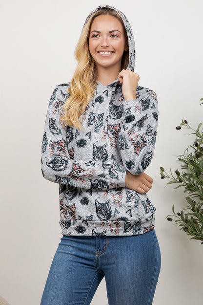 Variety Of Cat Face Print Pullover Hoodie