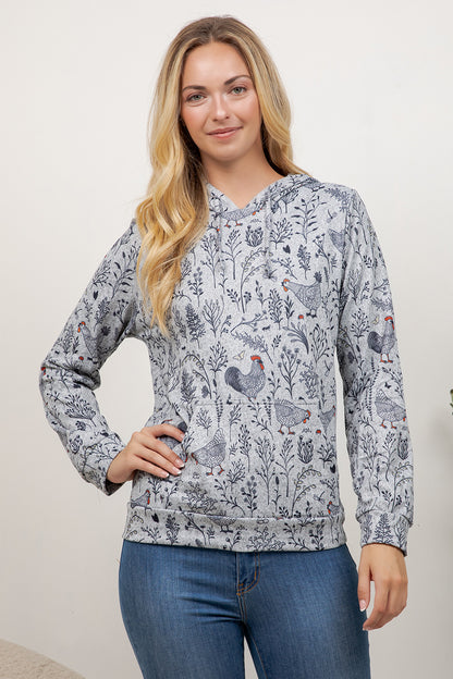 Rooster Floral Pullover Hoodie
