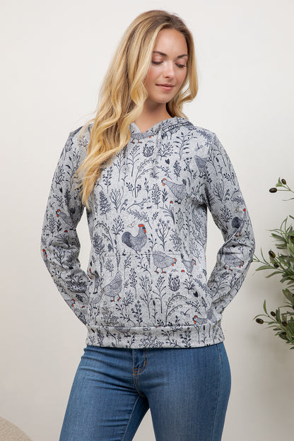 Rooster Floral Pullover Hoodie