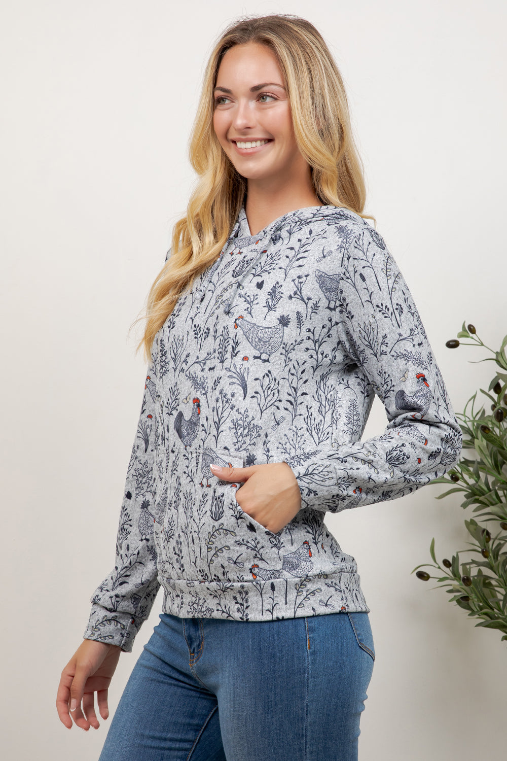 Rooster Floral Pullover Hoodie