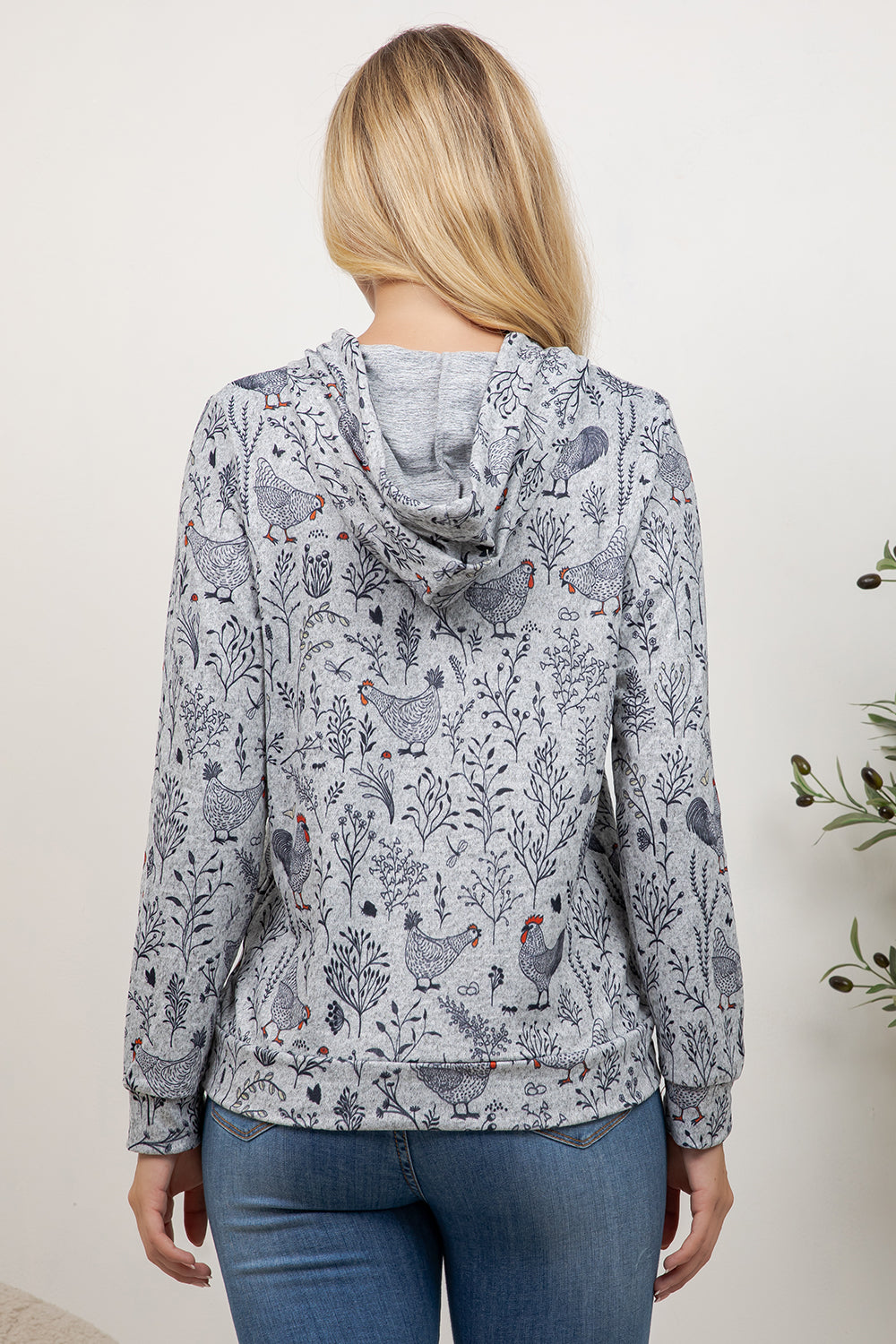 Rooster Floral Pullover Hoodie
