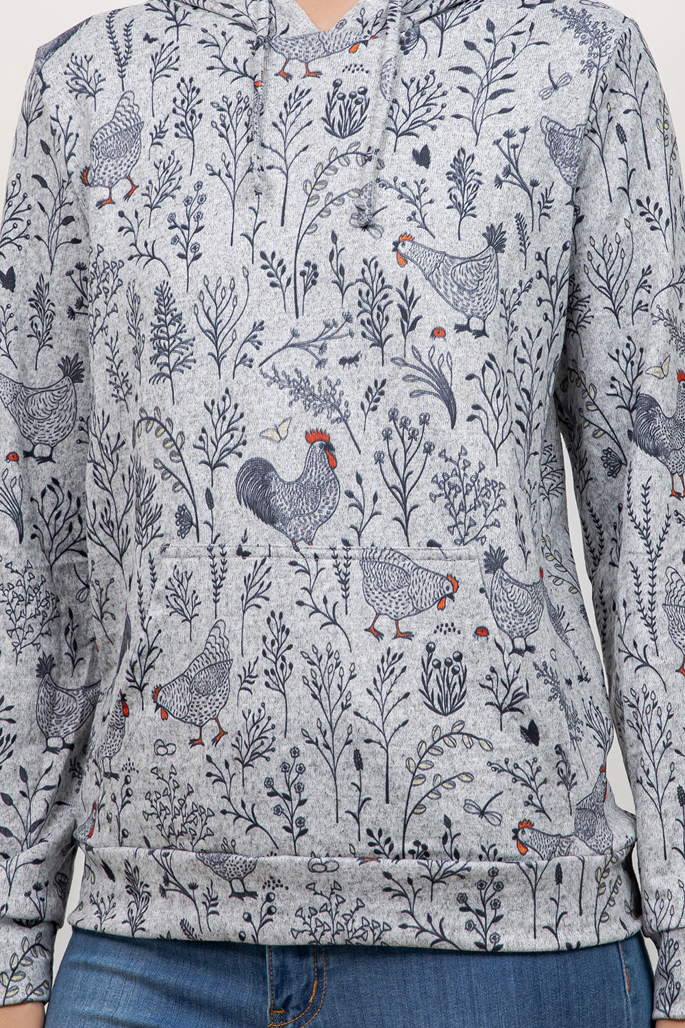 Rooster Floral Pullover Hoodie