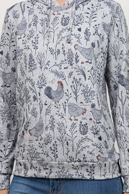 Rooster Floral Pullover Hoodie